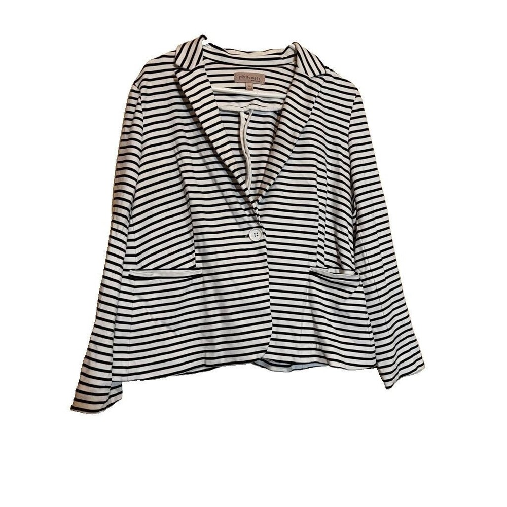 Philosophy Republic Clothing Single Button Striped Blazer Black White Size XL
